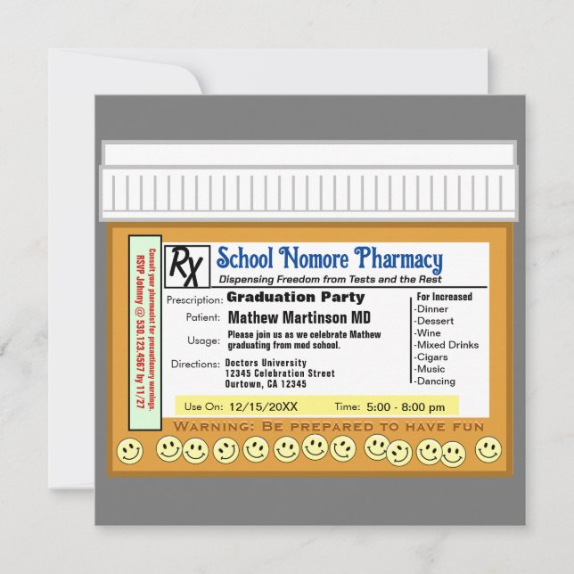 Invitación Fiesta de Graduación RX para Diversión (Anverso)