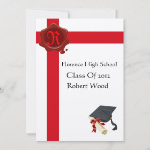 Invitación FIESTA DE GRADUACIÓN, Sello de cera roja blanca Mo
