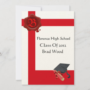 Invitación FIESTA DE GRADUACIÓN, Sello de cera roja blanca Mo