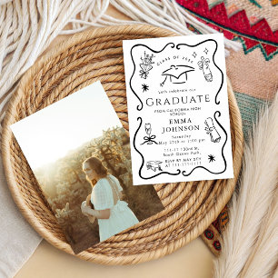 Invitación Fiesta de graduación sencilla con garabatos en bla