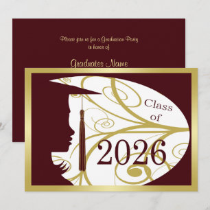 Invitación Fiesta de Graduación Silueta Granate y Dorada 2026