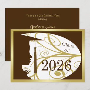 Invitación Fiesta de Graduación Silueta Marrón y Dorada 2026