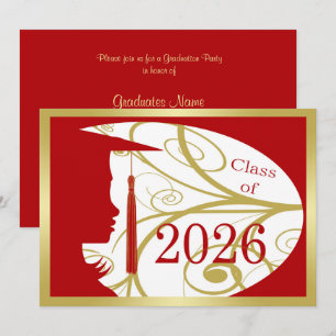 Invitación Fiesta de Graduación Silueta Roja y Dorada 2026