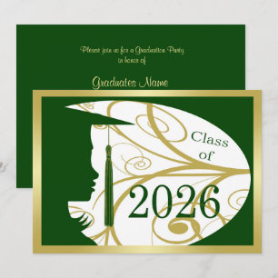 Invitación Fiesta de Graduación Silueta Verde y Dorada 2026