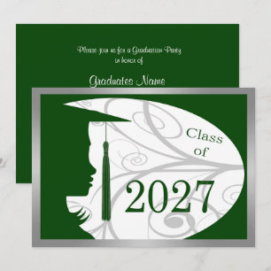 Invitación Fiesta de Graduación Silueta Verde y Plateada 2027