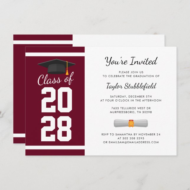 Invitación Fiesta de Graduación Simple 2025 Script Grad (Anverso / Reverso)