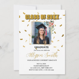 Invitación Fiesta de graduación simple con tema dorado