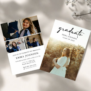 Invitación Fiesta de Graduación Simple de Blanco y Negro Clas