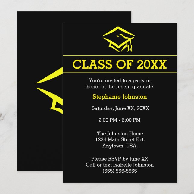 Invitación Fiesta de graduación simple del Mortarboard (Anverso / Reverso)