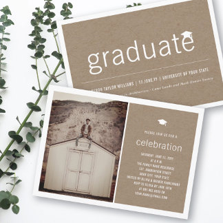 Invitación Fiesta de Graduación Simple Kraft Marrón Fotos de