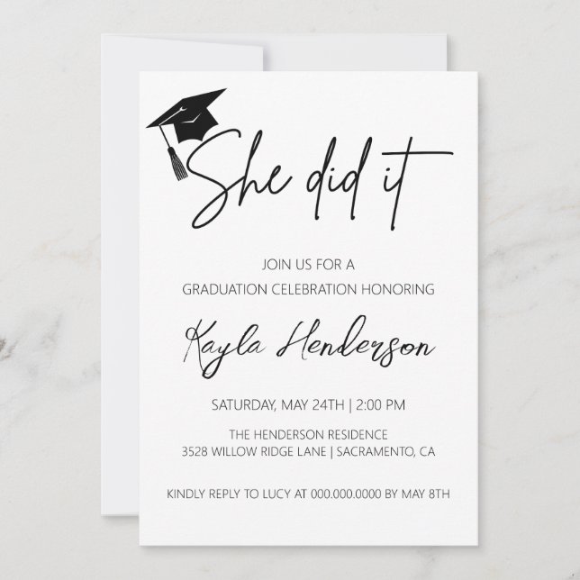 Invitación fiesta de graduación simple minimalista (Anverso)