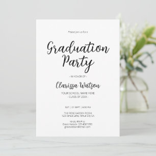 Invitación Fiesta de Graduación Simple Moderna en Negro y Bla