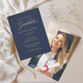 Invitación Fiesta de Graduación Simple Moderno Foto Azul Dora
