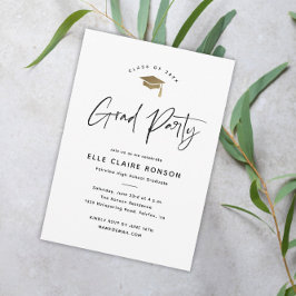 Invitación Fiesta de graduación Simple Script en blanco y neg