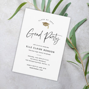 Invitación Fiesta de graduación Simple Script en blanco y neg