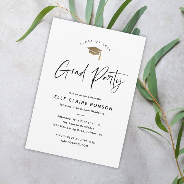Invitación Fiesta de graduación Simple Script en blanco y neg (Subido por el creador)