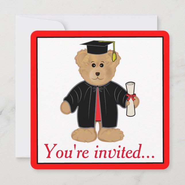 Invitación Fiesta de graduación Teddy Bear Cap y Gown (Anverso)
