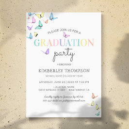 Invitación Fiesta de graduación trendy arcoíris mariposas pas