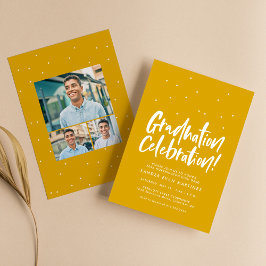 Invitación Fiesta de graduación tres foto confeti amarillo do