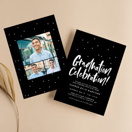 Invitación Fiesta de graduación tres foto confeti blanco negr