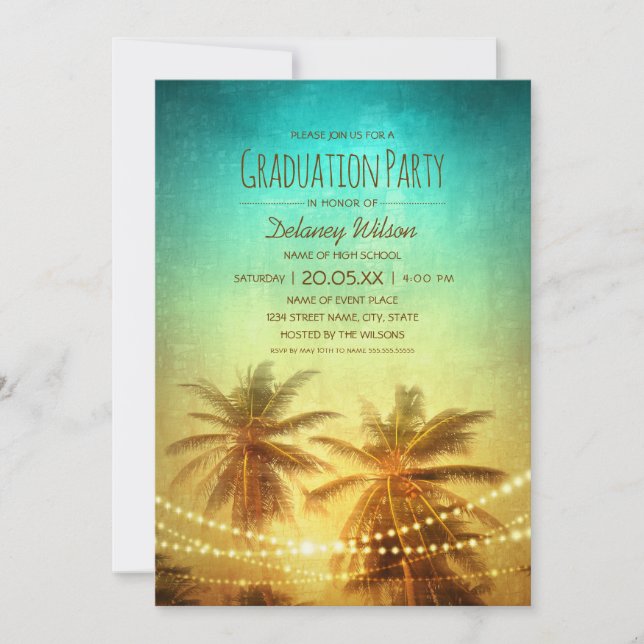 Invitación Fiesta de Graduación Tropical de Playa de Amanecer (Anverso)