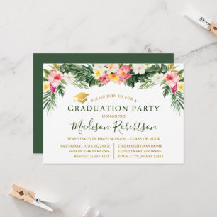 Invitación Fiesta de Graduación Tropical Floral Acuarela Dora