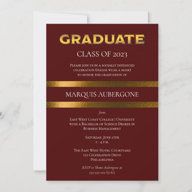 Invitación Fiesta de Graduación Universitaria Elegante | Univ (Anverso)