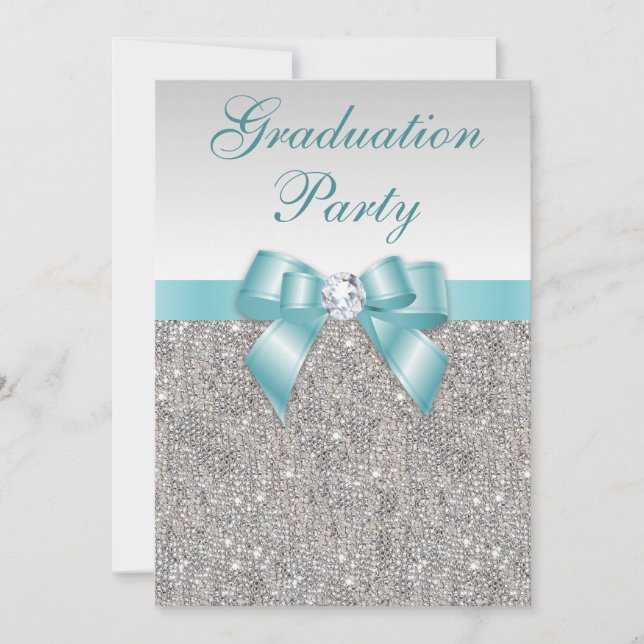 Invitación Fiesta de graduación verde azulada de los chicas (Anverso)