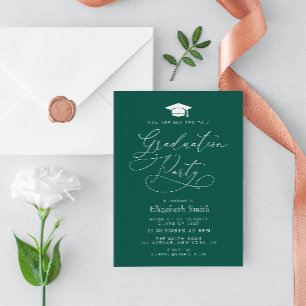 Invitación fiesta de graduación verde con letras modernas