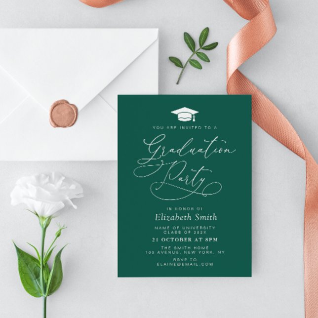 Invitación fiesta de graduación verde con letras modernas (Subido por el creador)