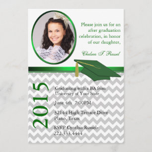 Invitación Fiesta de graduación verde de Chevron de la foto