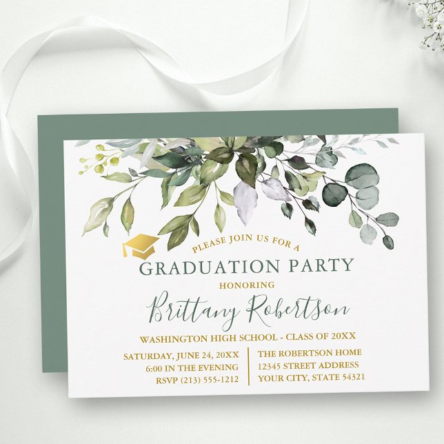 Invitación Fiesta de graduación verde de color de agua (Customize to change text size, color, style or to change color of back of card.)
