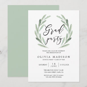 Invitación Fiesta de graduación verde de la guirnalda de la