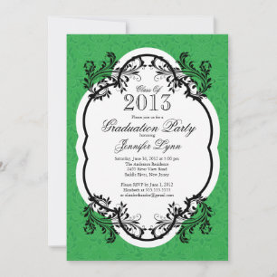 Invitación Fiesta de graduación verde estilo Vieja Damasco