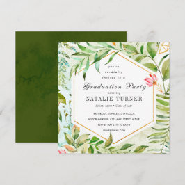 Invitación Fiesta de graduación verde floral del follaje de