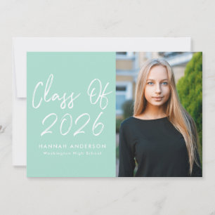 Invitación Fiesta de Graduación Verde Menta con Letra Moderna