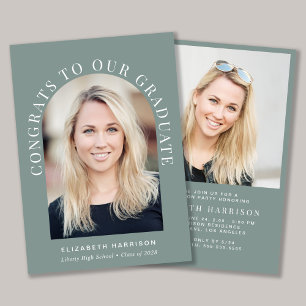 Invitación Fiesta de Graduación Verde Menta Elegante con Foto
