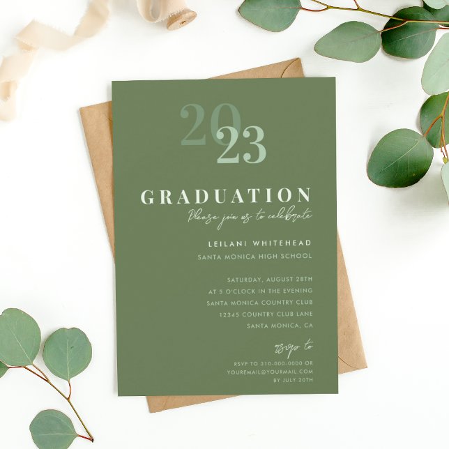 Invitación Fiesta de Graduación Verde Sage Tipografía Moderna (Subido por el creador)
