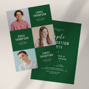 Invitación Fiesta de Graduación Verde Triple Grado 3 Foto