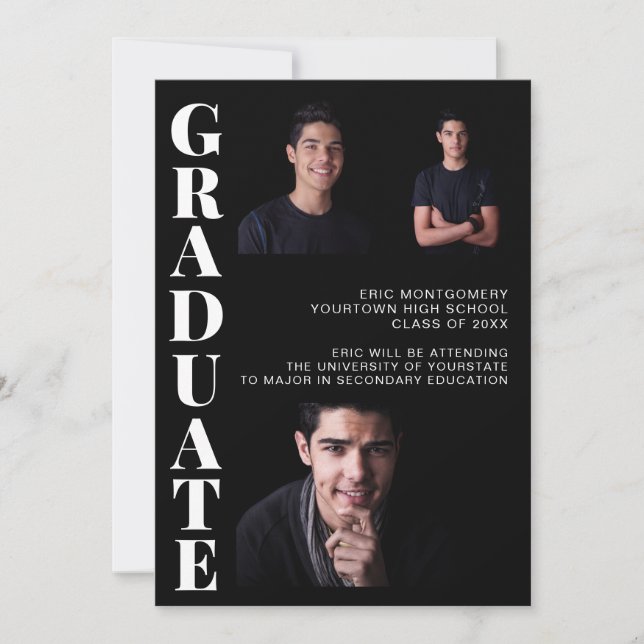 Invitación Fiesta de Graduación Virtual 3 Foto Negra (Anverso)