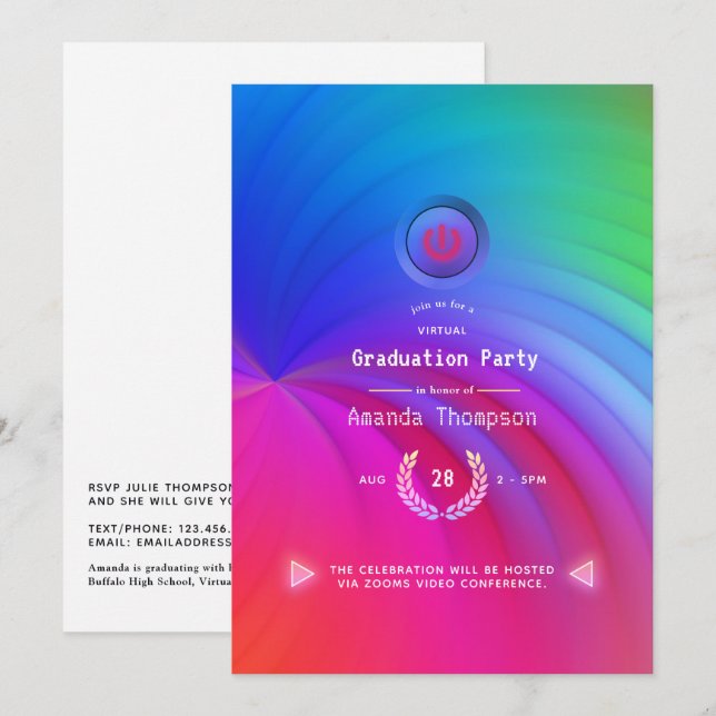 Invitación Fiesta de Graduación Virtual con Pantalla de Fondo (Anverso / Reverso)