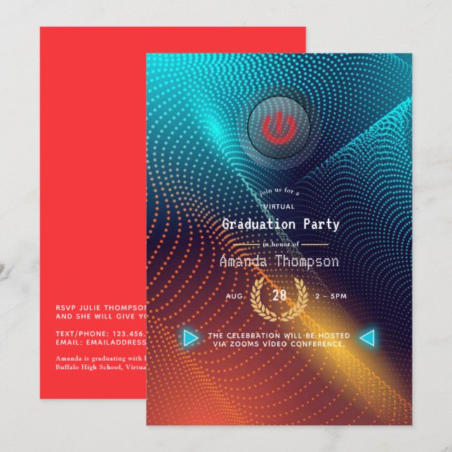 Invitación Fiesta de graduación virtual futurista (Anverso / Reverso)