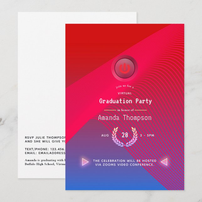Invitación Fiesta de Graduación Virtual Geometric Glow (Anverso / Reverso)
