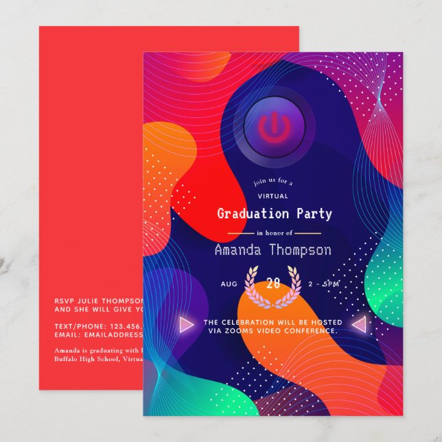 Invitación Fiesta de Graduación Virtual Geométrica (Anverso / Reverso)