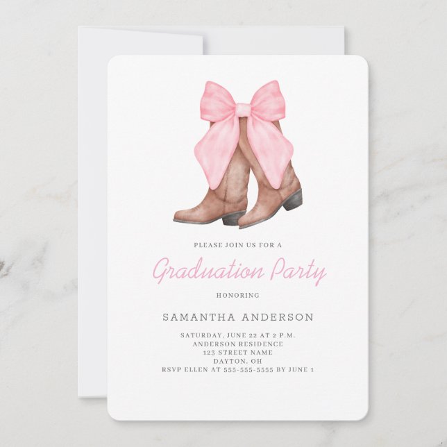 Invitación Fiesta de Graduación Western Rosa  (Anverso)