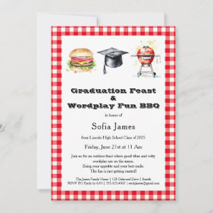 Invitación Fiesta de Graduación y BBQ con Juegos de Palabras