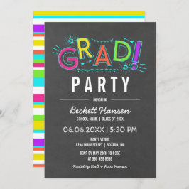 Invitación Fiesta de Graduado Retro Neon Doodles Chalkboard