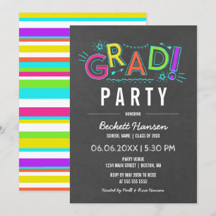 Invitación Fiesta de Graduado Retro Neon Doodles Chalkboard