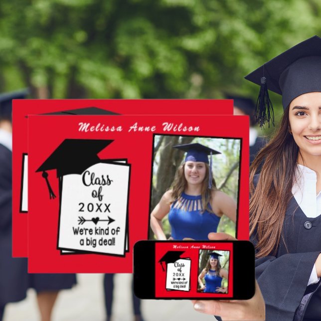 Invitación Fiesta de graduados moderno de foto roja blanca (Red White Photo Modern Graduate Party Invitation)