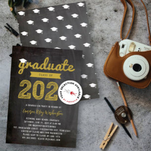 Invitación fiesta de Graduate Sketch Retro Chalkboard Grad 20